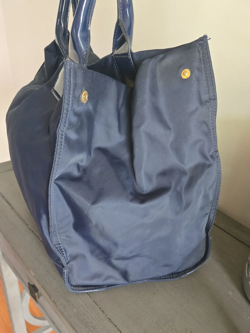 Tory Burch Navy Blue Nylon Tote with Patent Logo